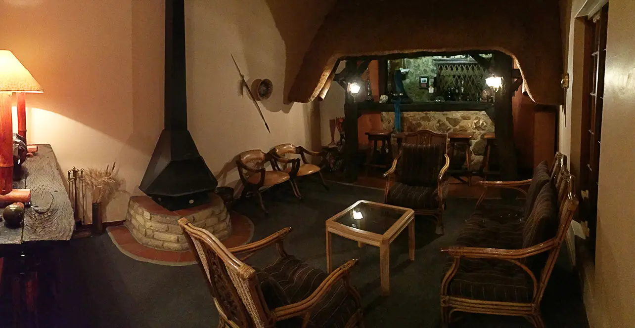 The ladies' bar and its fireplace