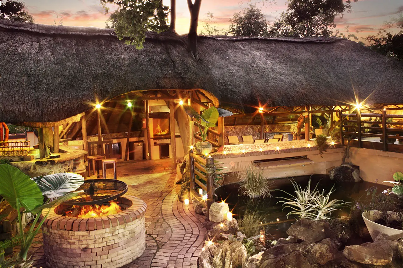 The lapa and bonfire at dusk